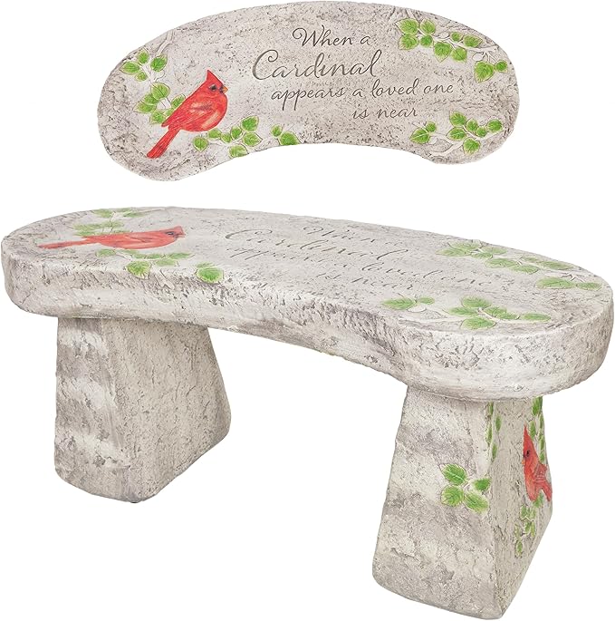 Alpine Corporation 37" Long Outdoor Memorial Bench with Sentiment When A Cardinal Appears, A Loved One is Near Garden Furnitures - Dirty White