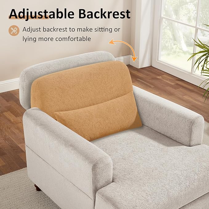 Oversized Chaise Lounge Chair Set of 2, Cloud Fluffy Chaise Sofa Recliner with Adjustable Backrest, Comfy Upholstered Sleeper Couch Bed, Modern Deep Seat Reading Armchair for Living Room, Bedroom