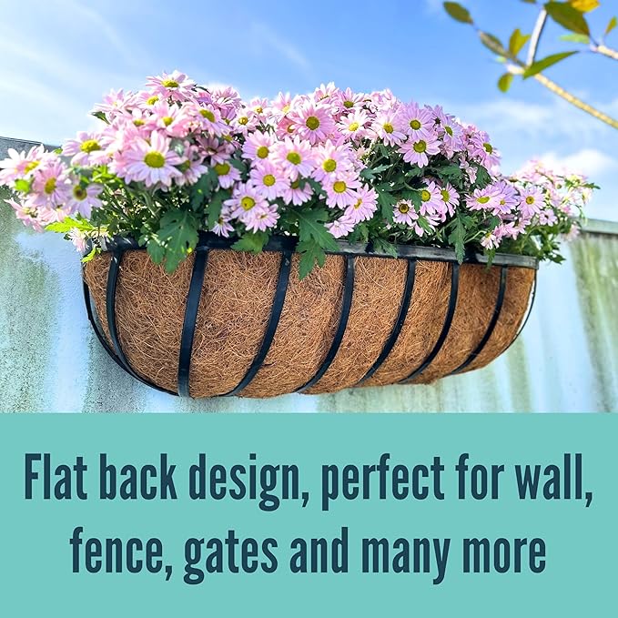 LaLaGreen Outdoor Wall Planter - 8 Pack, 30 Inch Large Metal Basket with Coco Liner, Long Window Flower Box Deck Railings Hanging Horse Trough Balcony Plant Pot Garden Fence Balcony Patio Rail