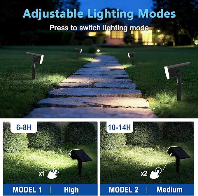 Solar Lights Outdoor Waterproof IP65,Auto On/Off, 6000K 2 Lighting Modes, Super Bright LED, Solar Powered Yard Garden Solar Spot Lights for Outside Landscape -6 Pack