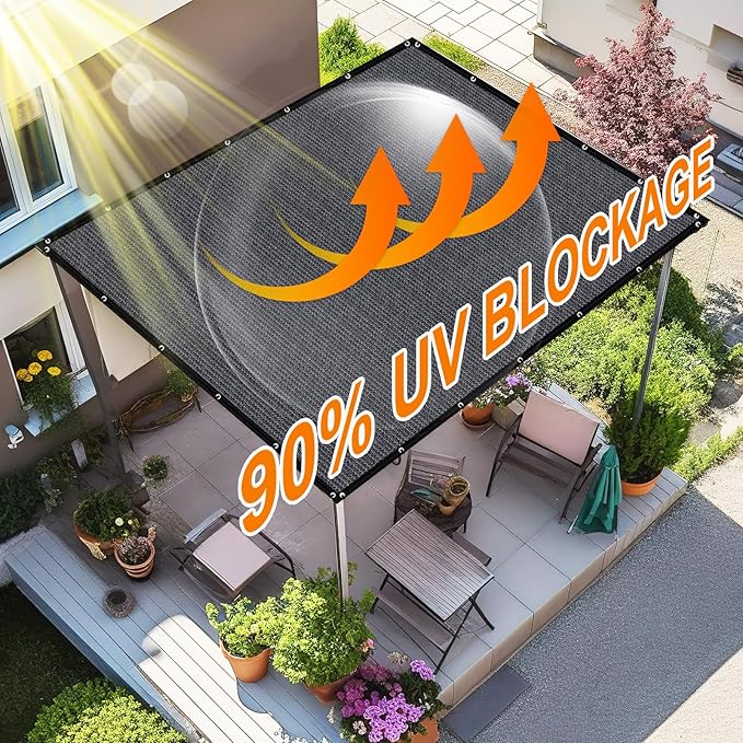 Artpuch 90% Sun Shade Cloth, 8 x 12 FT Pergola Shade Cover Canopy with Grommets, Sun Screen Fabric Tarp for Patio, Outdoor, Garden, Backyard, Dark Grey