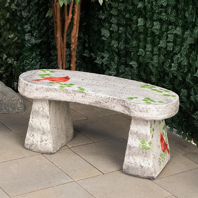 Alpine Corporation 37" Long Outdoor Memorial Bench with Sentiment When A Cardinal Appears, A Loved One is Near Garden Furnitures - Dirty White