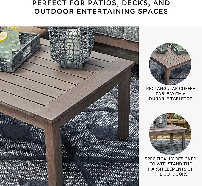 Signature Design by Ashley Hillside Barn Contemporary Weather Resistant Outdoor Coffee Table, Dark Brown