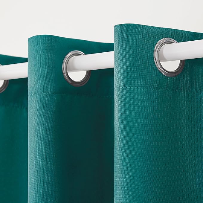 TOWN & COUNTRY BASICS Cabana Solid Heavyweight Indoor Outdoor Curtains, Light Filtering Opacity with Grommet Top, Water Repellent, 2-Pack Set, 54"x108", Dark Teal