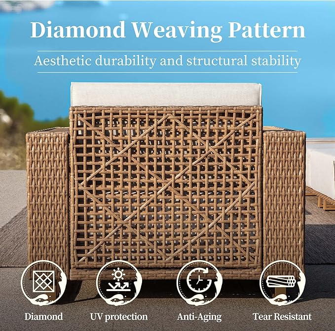 L Shaped Patio Furniture,Outdoor Rattan Wicker Sectional Sofa with 10''Ultra-Thick Cushions,All Weather Patio Conversation Set for Lawn Garden Backyard,Beige