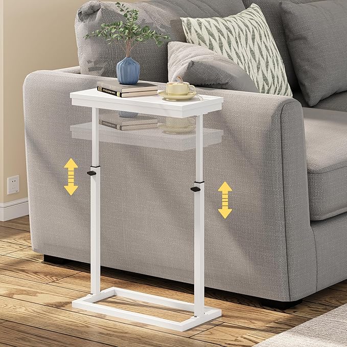 TUTOTAK End Table, Side Table, Tall Couch Table, Sofa Table, Living Room, Bedroom,White TB01BW083