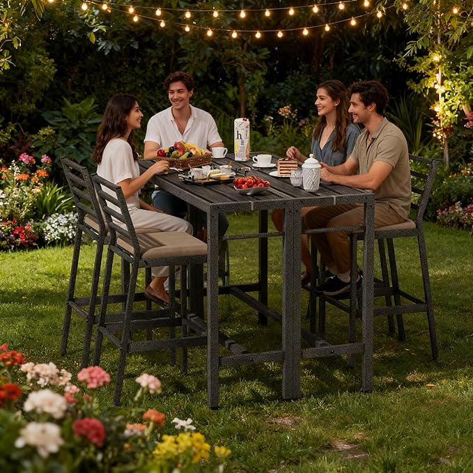 Outdoor Patio Bar Table, 55" Rectangular Counter High Top Table,Metal Pub Height Bistro Deske for Balcony, Backyard, Porch, Deck,Garden, Poolside