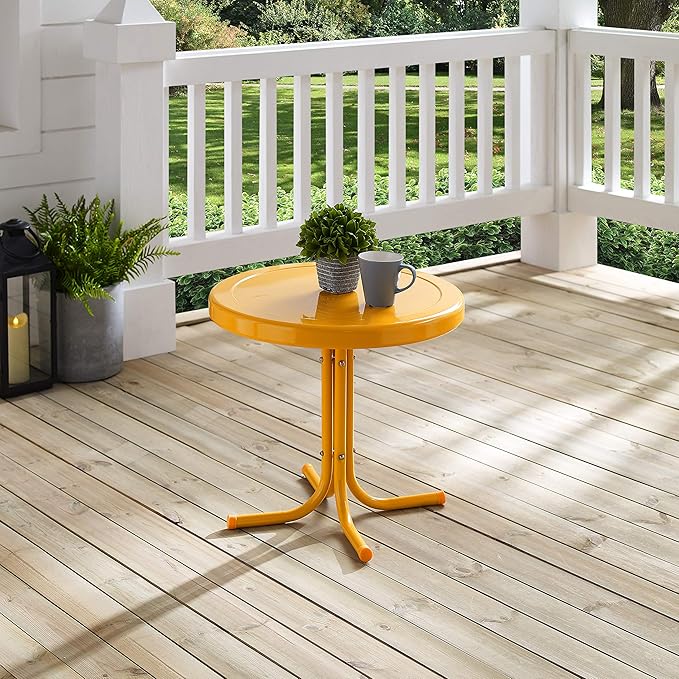 Crosley Furniture Griffith Weather Resistant Retro Metal Outdoor Side Table for Patio, Deck, Porch, Tangerine