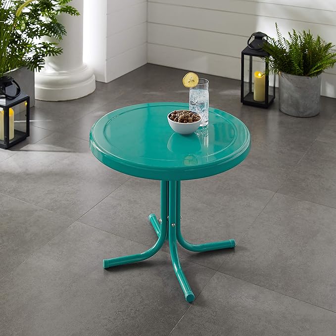 Crosley Furniture Griffith Weather Resistant Retro Metal Outdoor Side Table for Patio, Deck, Porch, Turquoise