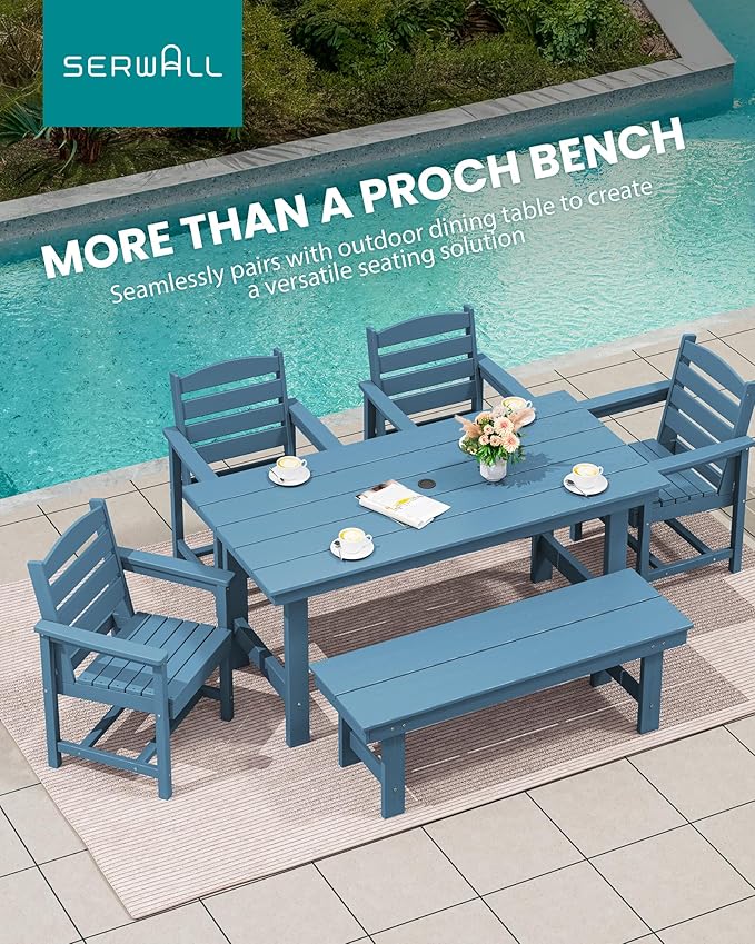 SERWALL 2-Person Outdoor Bench Backless, HDPE Outdoor Benches Weatherproof, 700 Lbs Weight Capacity, Poly Lumber Patio Furniture for Garden, Porch and Park, Navy, 2 Pack