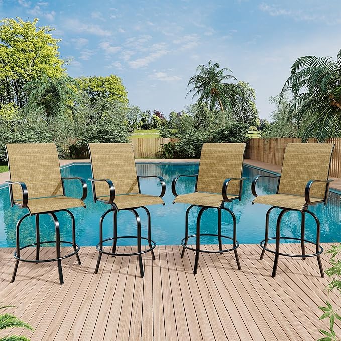 GarveeLife 2 Piece Outdoor Swivel Bar Chairs, Patio High Swivel Bar Stools, All Weather High Back and Armrest Patio Chairs, Outdoor Rotating BarChair Counter Height for Deck Lawn Garden Backyard