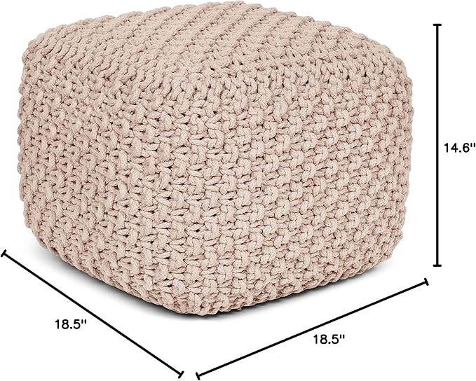 BIRDROCK HOME Square Pouf Ottoman | Cotton Braided Foot Stool with Bean Bag Filling | Boho Foot Rest for Living Room, Bedroom | Compact & Comfortable Seating, Lightweight & Sturdy | Natural