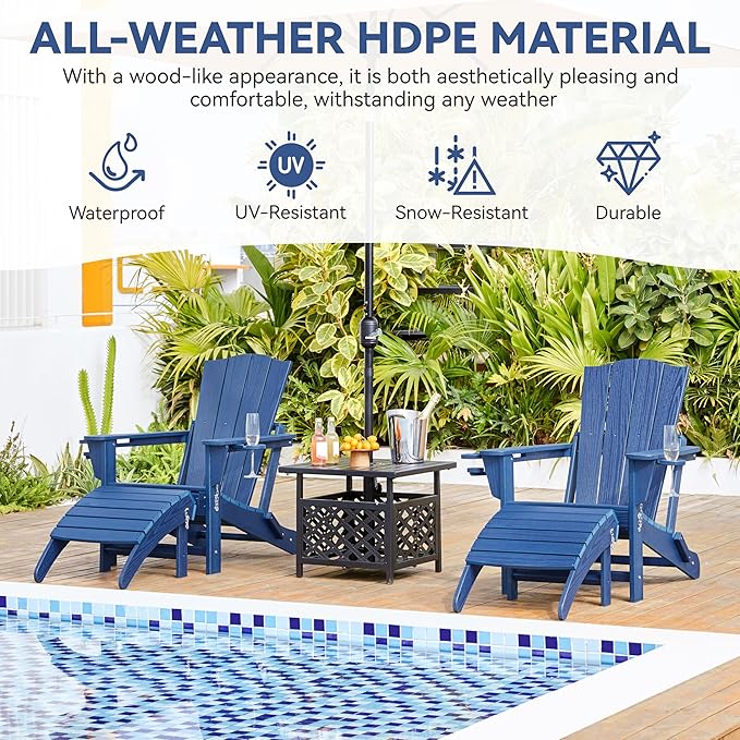 Yaheetech Adirondack Ottoman Footrest for Adirondack Chair,HDPE All Weather Outdoor Folding Foot Stool for Porch, Backyard, Lawn, Navy Blue