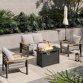 Aoxun Aluminum Outdoor Patio Furniture Set, 5-Piece Outdoor Sectional with 44'' Propane Gas Firepit Table, Patio Conversation Sets with Upgraded Armrests and Cushions for Backyard (Grey,4 Seats)