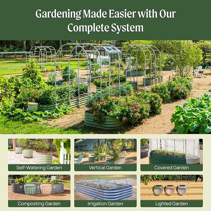 Vego garden Aluzinc Raised Garden Bed Kits, 17" Tall 6 in 1 Modular Metal Raised Planter Bed for Vegetables Flowers Patio Ground Planter Box-British Green