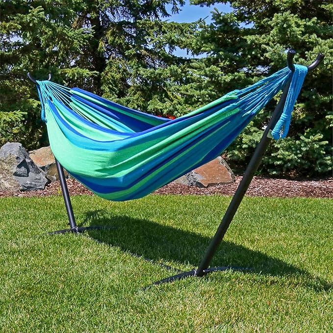Sunnydaze Double Brazilian Cotton Hammock for Outside - 450-Pound Capacity Outdoor Hammock - Oasis