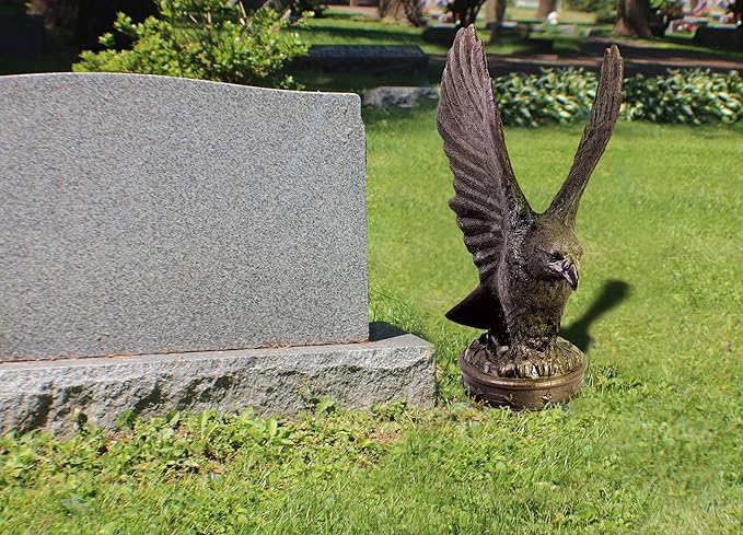 EMSCO Group Freedom Eagle Statue 32in Outdoor Garden Decor, Natural Bronze Finish, Weather-Resistant Resin