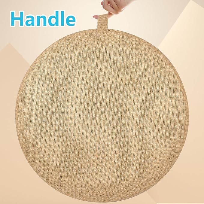 Woven Inflatable Ottoman, Fade-Resistant D31”x H14” Outdoor Indoor Pouf Patio Footrest Stool with Portable Handle, Round Ottoman for Patio Garden, Camping, Bedroom, Living Room