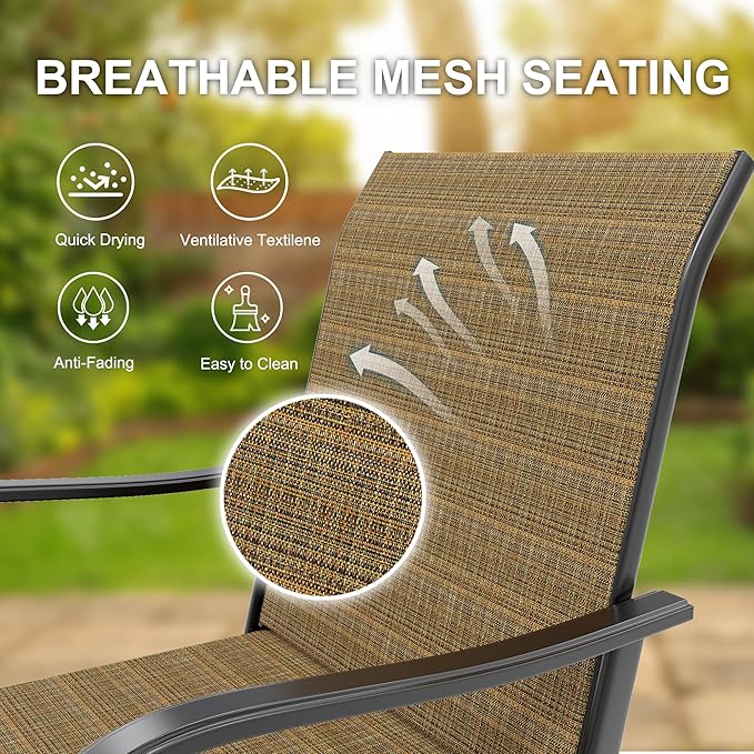 GarveeLife 4 Piece Outdoor Swivel Bar Chairs, Patio High Swivel Bar Stools, All Weather High Back and Armrest Patio Chairs, Outdoor Rotating BarChair Counter Height for Deck Lawn Garden Backyard