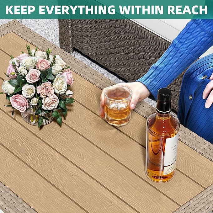 YITAHOME Outdoor Wicker Coffee Table with 2-Layer, 39.4" Rectangle Outside Side Table with Faux Wood Top, All-Weather Rattan Patio Bistro Table for Garden Backyard Porch - Brown