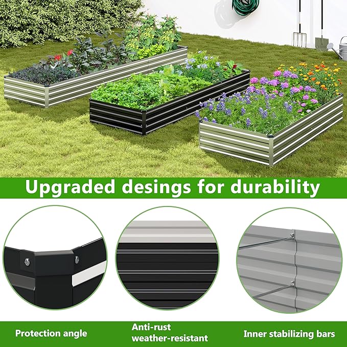 2PCS 8x4x1ft Galvanized Raised Garden Bed Kit, Galvanized Planter Raised Garden Boxes Outdoor, Large Metal Raised Garden Beds for Vegetables,Black