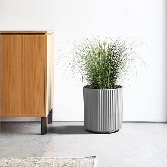 Veradek Demi Series Round Planter for Porch, Patio, Backyard | Durable Plastic-Concrete Material | Modern Décor for Tall Plants, Flowers