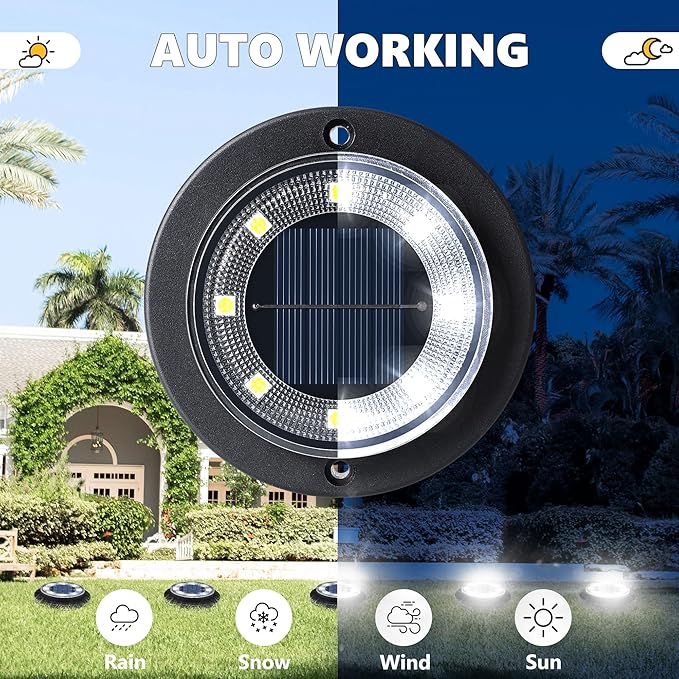 Flacchi Solar Lights Outdoor - Solar Powered Ground Lights Outdoor Solar Disk Light Waterproof Landscape Light for Patio Yard Pathway Walkway Driveway (Cool White, 2 Pack)
