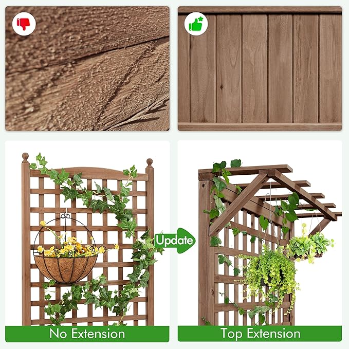 Yaheetech 72" H Garden Planter with Trellis for Vine Climbing Horticultural Plants, Outdoor Raised Box with Drainage Holes, Raised Garden Bed for Flowers, Dark Brown, 2pcs