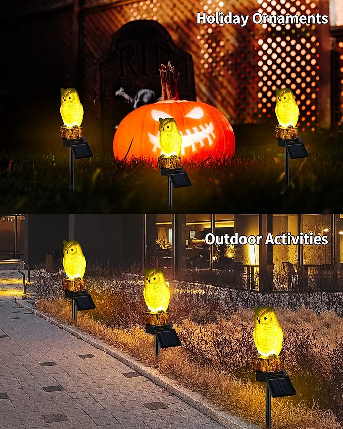 iStatue 4PC Solar Owl Garden Stake Lights Gifts for Women Mom Dad Mother's Day Realistic Resin Owl Outdoor Garden Decor, Warm Glow LED for Lawn Yard Pathway (4-Pack, Owl)