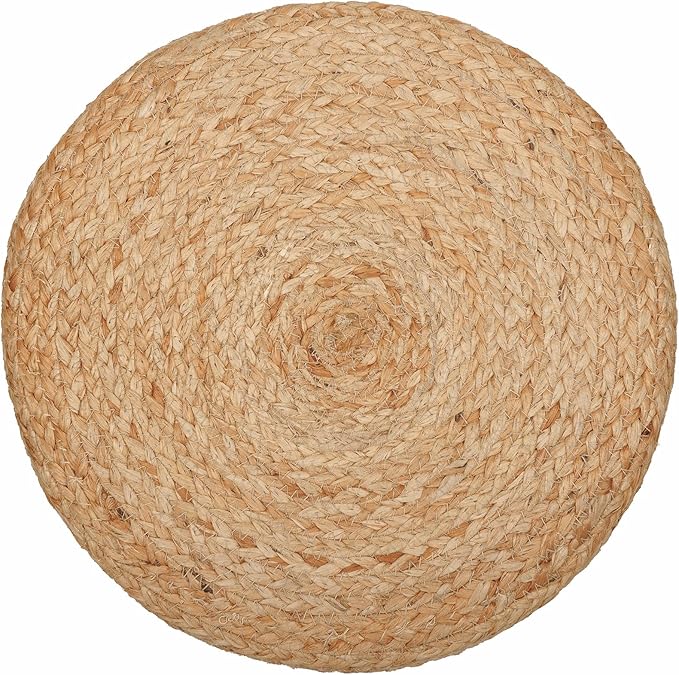 REDEARTH · Cylindrical Pouf Foot Stool Ottoman - Jute Braided Pouffe Poof Accent Sitting Footrest for The Living Room, Bedroom, Nursery, Patio, Lounge & Other Rooms (14.5”X14.5”X16”; Natural Gray)