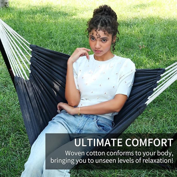 2 in 1 Hammock with Stand - Portable Hammock & Swing Chair, No Tools Assembly, with Carry Bag, Indoor Outdoor for Patio, Garden, Camping, Apartment (Black)