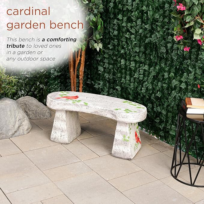 Alpine Corporation 37" Long Outdoor Memorial Bench with Sentiment When A Cardinal Appears, A Loved One is Near Garden Furnitures - Dirty White