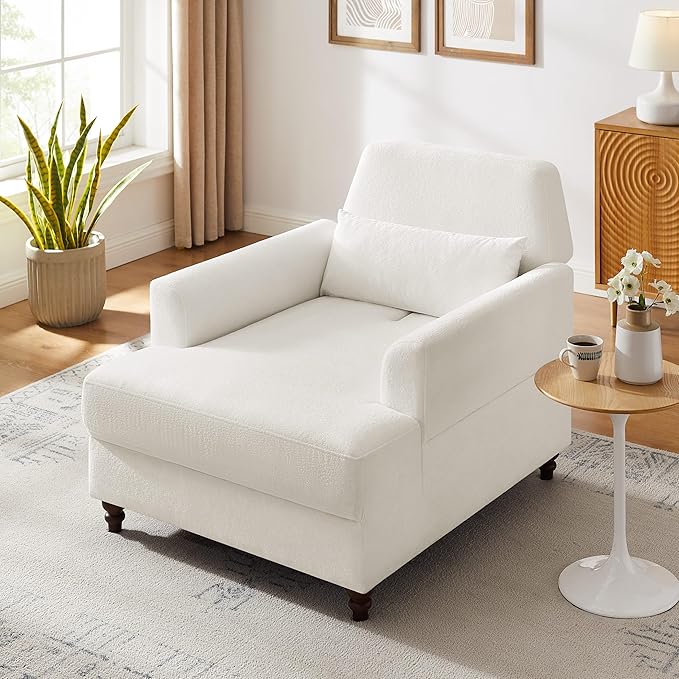 Chaise Lounge Chair Indoor Set of 2, Oversized Accent Chair for Living Room with Adjustable Backrest, Upholstered Mid-Century Reading Armchair for Adults, Comfy Modern Single Sofa Chair for Bedroom