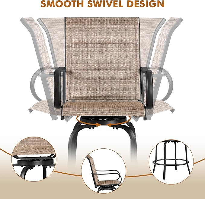 Yaheetech 4 Piece Patio Swivel Bar Stools Texteline Bistro Chairs with High Back/Armrest/Footrest, All Weather Padded Seating Outdoor Furniture Height Outdoor Chairs for Outside, Lawn & Garden