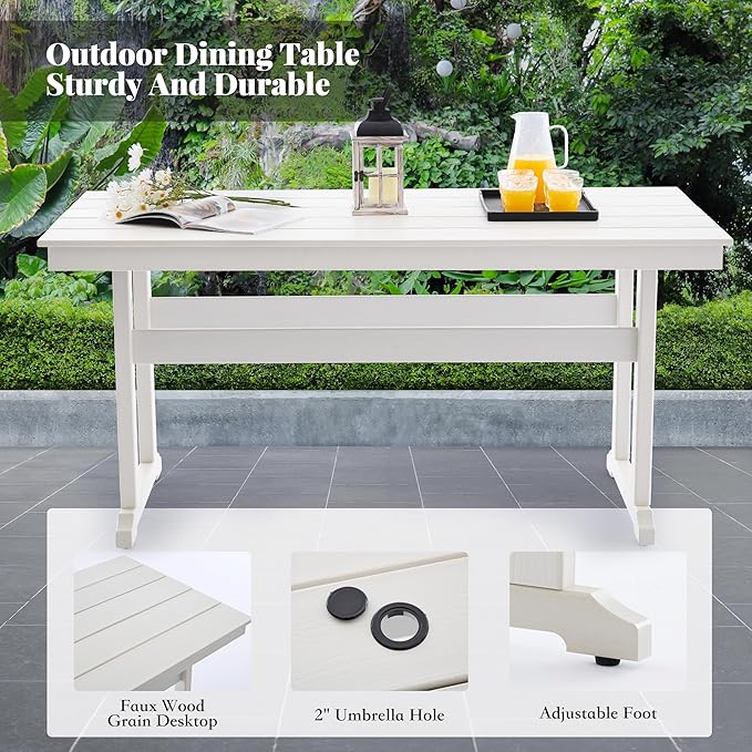 HDPE Dining Table Set for 4,5-Piece Outdoor Table and Chairs Include 4 Dining Chairs and 62.5" Patio Dining Table with Umbrella Hole (White)
