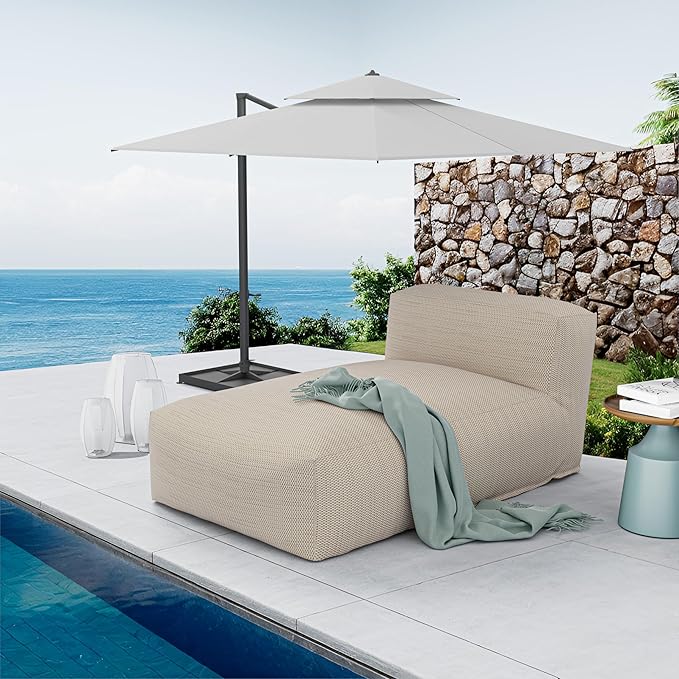 Outdoor Bean Bed Chair Sun Lounger, Outdoor Couch Sofa for Patio & Pool, Foam Filling Day Bed Furniture, Comfy Lazy Sofa for Outside, Water-Resistant Seating (Light Orange, 59'' L)