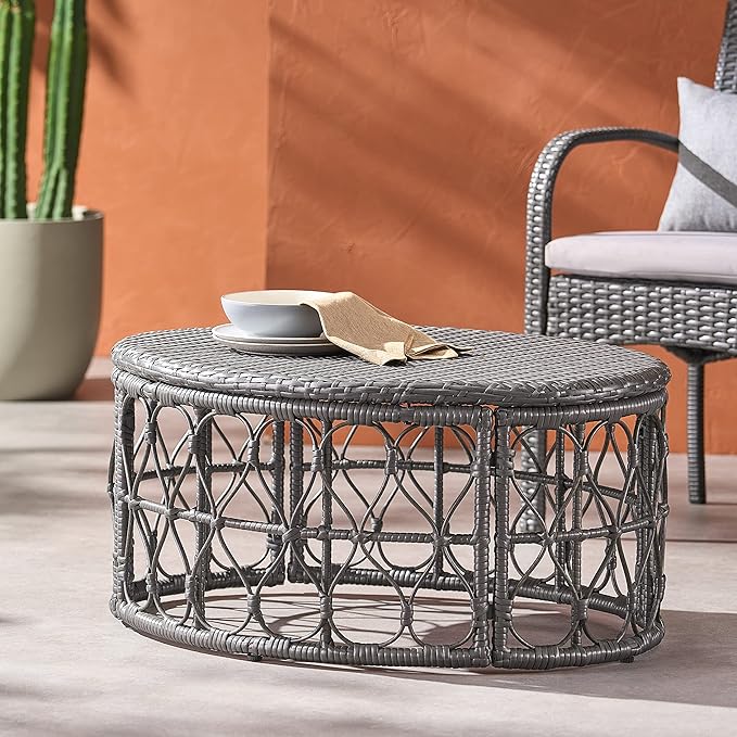 Bruce Outdoor Coffee Table - Wicker - Gray