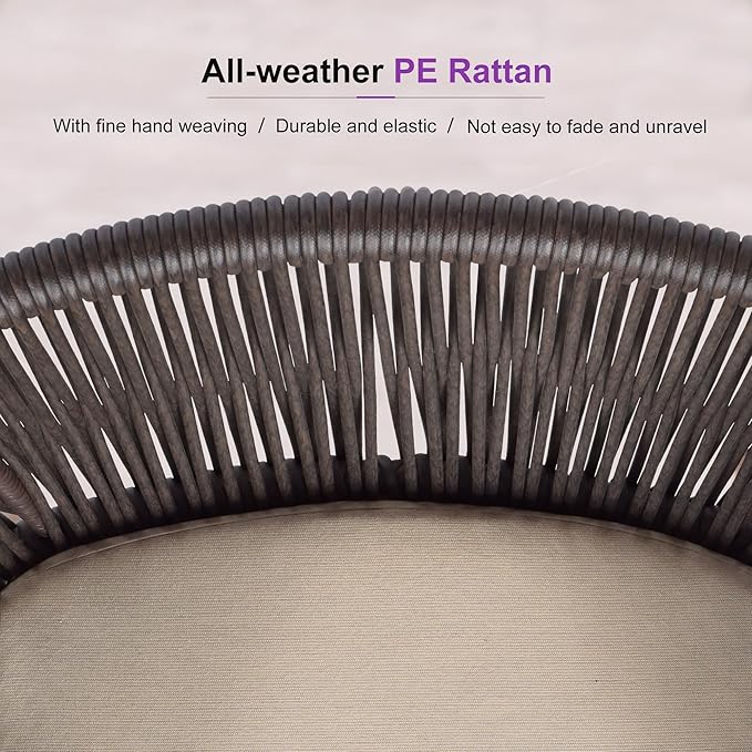 PURPLE LEAF 7 Pieces Round Outdoor Dining Set Outdoor Dining Table and Chairs Aluminum Wicker Rattan Patio Furniture Set for Lawn Garden Backyard Brown
