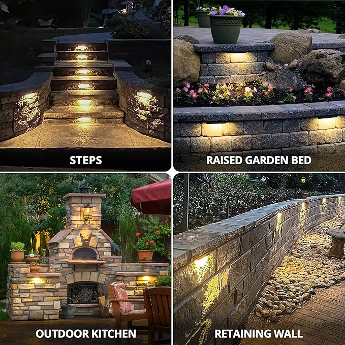 GKOLED 8-Pack Replaceable 6.8" LED Hardscape Lights, Low Voltage Retaining Wall Lights, Paver Wall Hardscape Lighting, Outdoor Landscape Step Lights, 12VAC/DC 1.5W 2700K, Die-cast Aluminum Housing