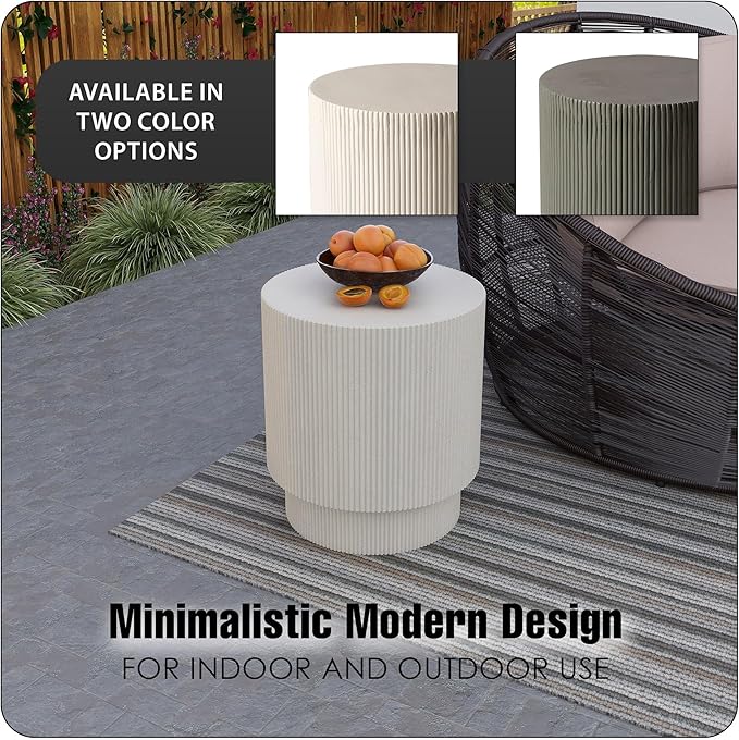 LeisureMod Modern Side Table Round Fiberstone Top Accent End Table for Home, Outdoor Patio, Living Room Sofa, Weather-Resistant, Eden Series in White