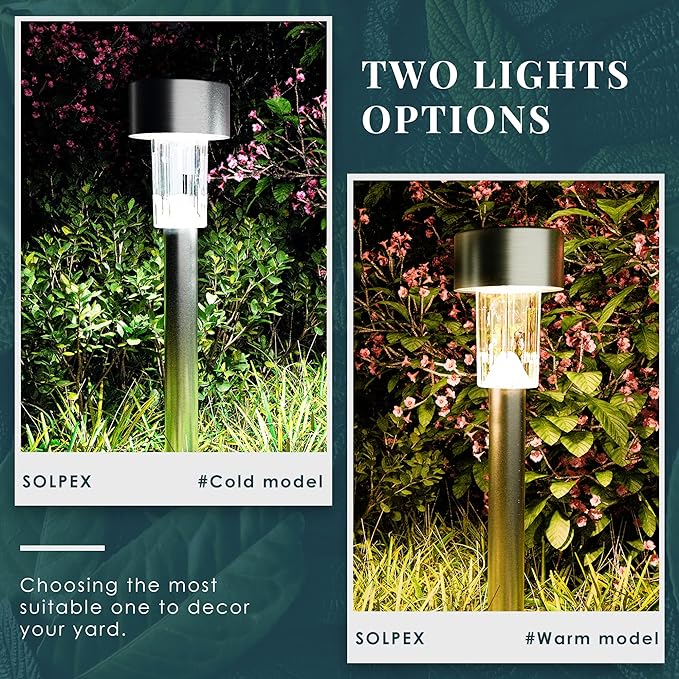 SOLPEX 24 Pack Solar Outdoor Lights Pathway, Stainless Steel Solar Lights Outdoor Waterproof,LED Landscape Lighting Solar Walkway Lights for Landscape/Patio/Lawn/Yard/Driveway-Warm White