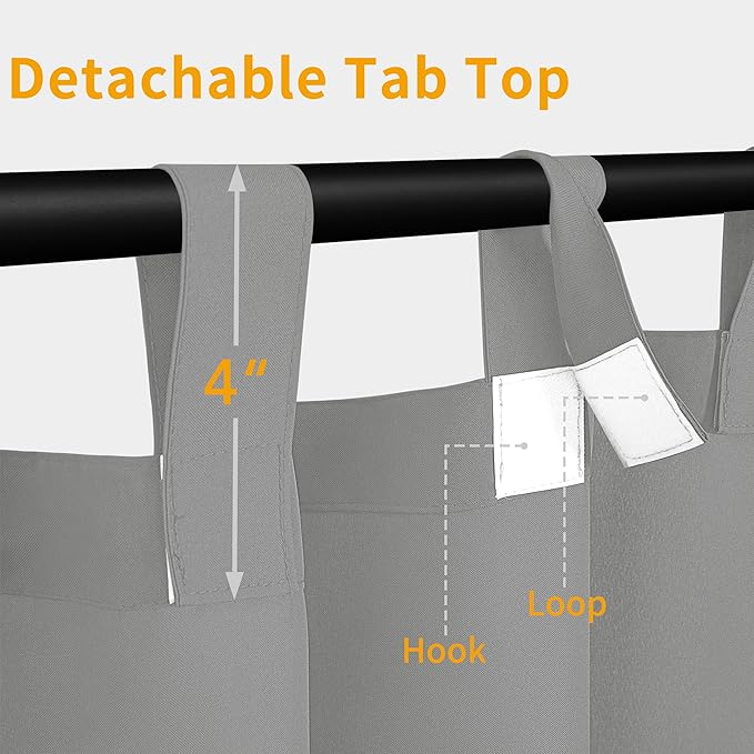 Easy-Going Outdoor Patio Curtains Detachable Tab Top Windproof Weatherproof Curtain for Cabana, Porch, Pergola and Gazebo, Tab Bottom Drape, 2 Panels, 54W x 120L inch, Light Grey