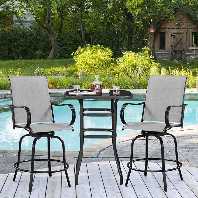 Yaheetech Patio Swivel Barstools Outdoor Chairs Set of 6, High Bistro Stools Outdoor Furniture, All-Weather Patio Stools for Outside, Beach, Lawn, Poolside and Garden, Black/Light Gray