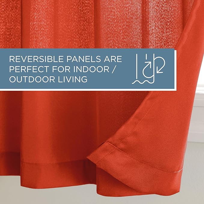 TOWN & COUNTRY BASICS Cabana Solid Heavyweight Indoor Outdoor Curtains, Light Filtering Opacity with Grommet Top, Water Repellent, 2-Pack Set, 54"x108", Mecca Orange