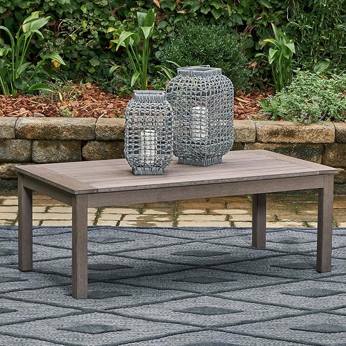 Signature Design by Ashley Hillside Barn Contemporary Weather Resistant Outdoor Coffee Table, Dark Brown