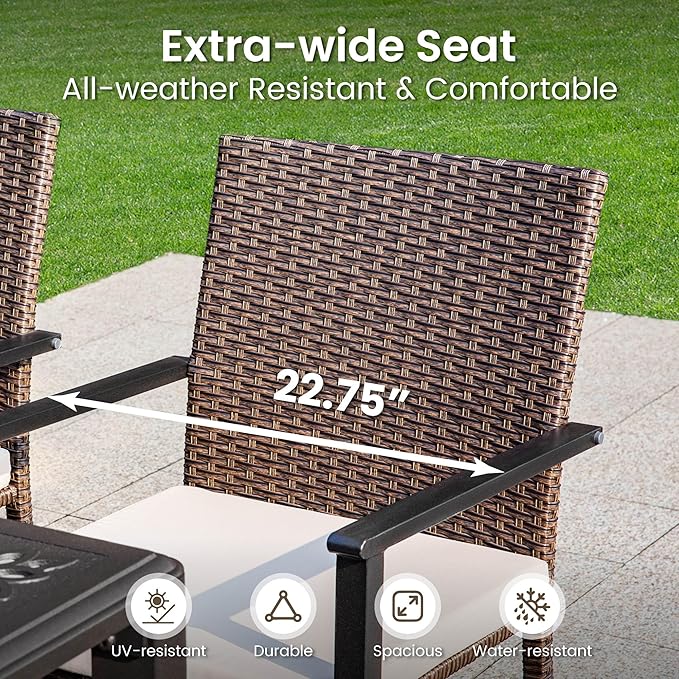 PHI VILLA 9 Piece Outdoor Dining Table Set for 8, Expandable Rectangular Iron Dining Table & Rattan Wicker Chairs with Cushions, Large Dining Furniture Set for Patio, Deck, Yard