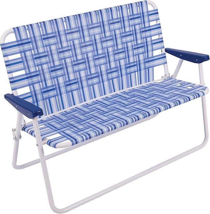 Camp & GO 16" Extended Height Folding Double Wide Web Lawn Chair Loveseat, Blue/White