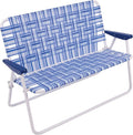 Camp & GO 16" Extended Height Folding Double Wide Web Lawn Chair Loveseat, Blue/White