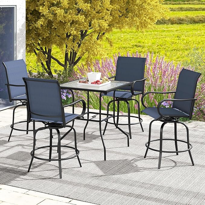 Giantex Set of 2 Swivel Outdoor Bar Stools, All-Weather Bar Height Patio Chairs, 330LBS Capacity, 360 Rotating Outside Bar Chairs with High Back Armrests, for Porch Yard Lawn Garden Pool (Navy)