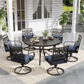 Sophia and William Swivel Patio Dining Set for 6, Outdoor Table and Chairs, Removable Seat Cushions, Black 54" Round Patio Dining Table,Blue
